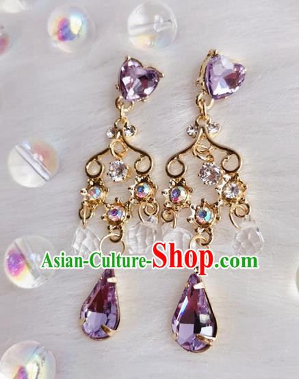 Handmade French Earrings Baroque Retro Accessories Europe Court Purple Crystal Eardrop Handmade French Earrings Baroque Retro Accessories Europe Court Purple Crystal Eardrop