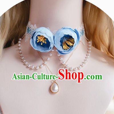 Top Halloween Cosplay Stage Show Accessories Europe Court Blue Roses Necklet Bride Wedding Necklace