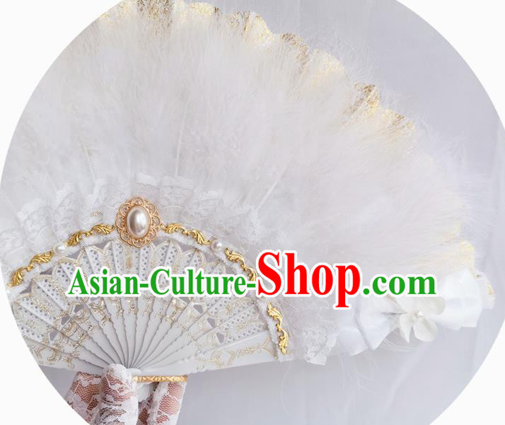 Classical Europe Court Fan Handmade Retro Folding Fans White Feather Accordion Classical Europe Court Fan Handmade Retro Folding Fans White Feather Accordion