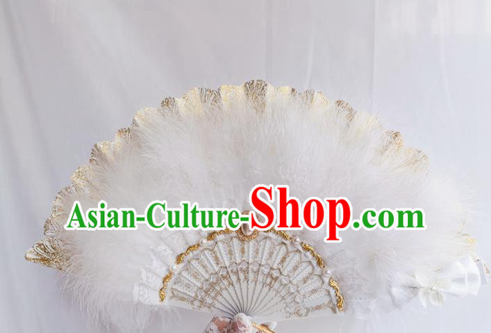 Classical Europe Court Fan Handmade Retro Folding Fans White Feather Accordion Classical Europe Court Fan Handmade Retro Folding Fans White Feather Accordion