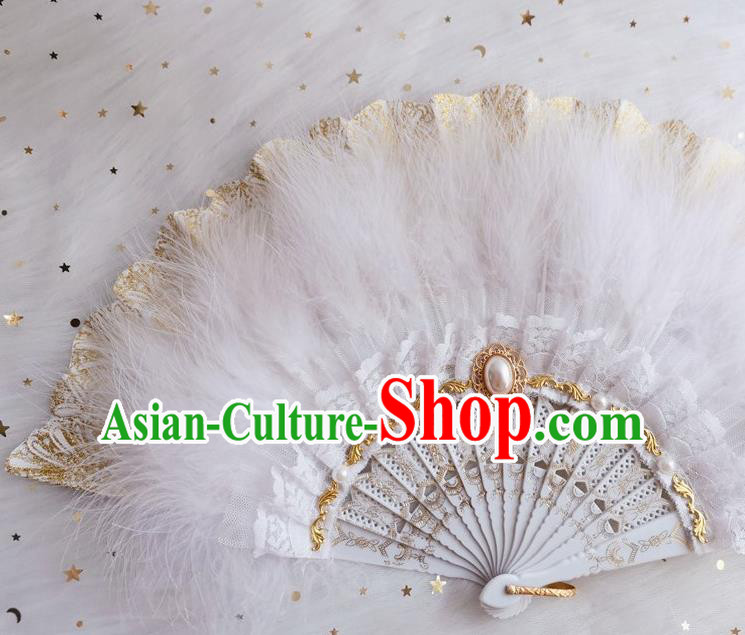 Classical Europe Court Fan Handmade Retro Folding Fans White Feather Accordion Classical Europe Court Fan Handmade Retro Folding Fans White Feather Accordion