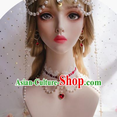 Top Renaissance Red Silk Necklet Europe Court Princess Necklace Halloween Cosplay Stage Show Lace Accessories