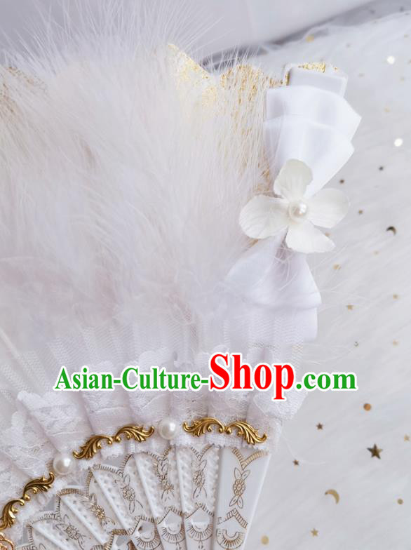 Classical Europe Court Fan Handmade Retro Folding Fans White Feather Accordion Classical Europe Court Fan Handmade Retro Folding Fans White Feather Accordion