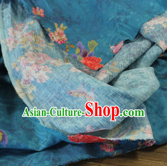 Asian Flax Fabric Qipao Dress Cloth Chinese Traditional Printing Begonia Pattern Blue Linen Drapery Asian Flax Fabric Qipao Dress Cloth Chinese Traditional Printing Begonia Pattern Blue Linen Drapery