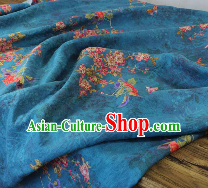 Asian Flax Fabric Qipao Dress Cloth Chinese Traditional Printing Begonia Pattern Blue Linen Drapery Asian Flax Fabric Qipao Dress Cloth Chinese Traditional Printing Begonia Pattern Blue Linen Drapery