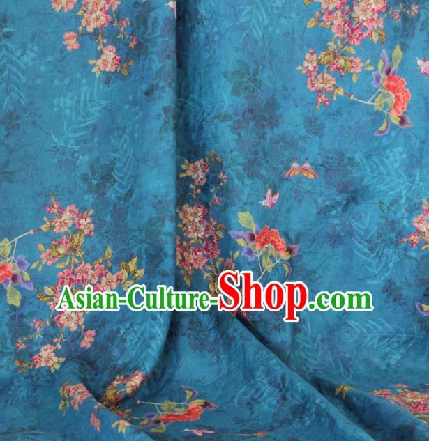 Asian Flax Fabric Qipao Dress Cloth Chinese Traditional Printing Begonia Pattern Blue Linen Drapery Asian Flax Fabric Qipao Dress Cloth Chinese Traditional Printing Begonia Pattern Blue Linen Drapery