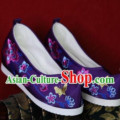 China Embroidered Shoes Tang Dynasty Princess Shoes Handmade Wedding Shoes Purple Cloth Hanfu Shoes