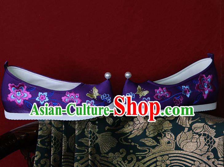 China Embroidered Shoes Tang Dynasty Princess Shoes Handmade Wedding Shoes Purple Cloth Hanfu Shoes China Embroidered Shoes Tang Dynasty Princess Shoes Handmade Wedding Shoes Purple Cloth Hanfu Shoes