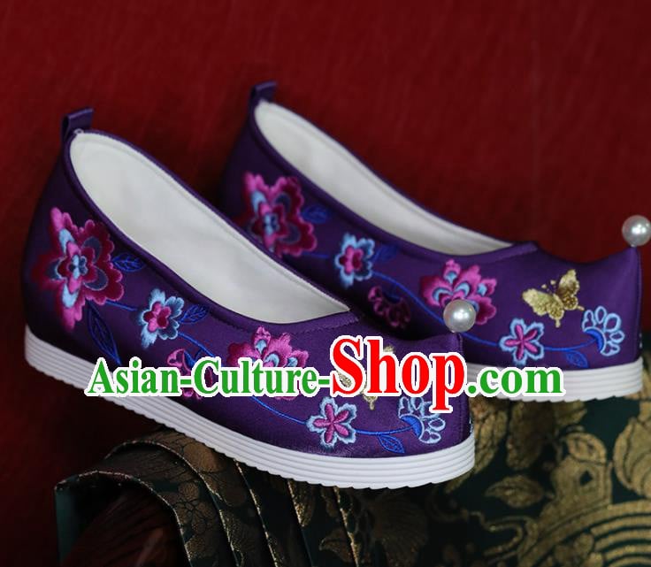 China Embroidered Shoes Tang Dynasty Princess Shoes Handmade Wedding Shoes Purple Cloth Hanfu Shoes China Embroidered Shoes Tang Dynasty Princess Shoes Handmade Wedding Shoes Purple Cloth Hanfu Shoes