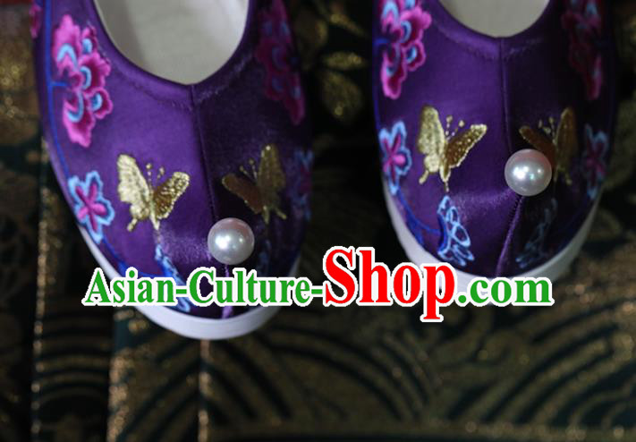 China Embroidered Shoes Tang Dynasty Princess Shoes Handmade Wedding Shoes Purple Cloth Hanfu Shoes China Embroidered Shoes Tang Dynasty Princess Shoes Handmade Wedding Shoes Purple Cloth Hanfu Shoes