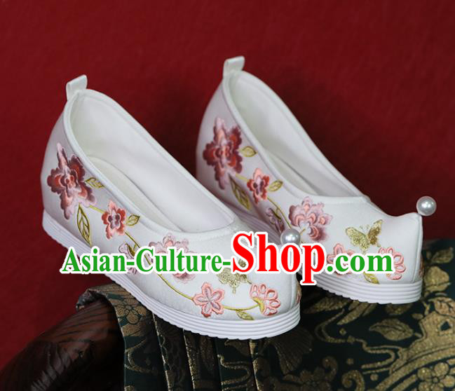 China Handmade Wedding Shoes White Cloth Hanfu Shoes Embroidered Shoes Tang Dynasty Princess Shoes