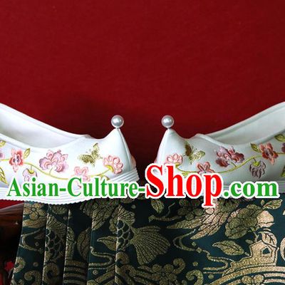 China Handmade Wedding Shoes White Cloth Hanfu Shoes Embroidered Shoes Tang Dynasty Princess Shoes