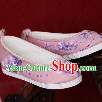 China Princess Shoes Embroidered Shoes Women Shoes Pink Satin Shoes Handmade Hanfu Shoes