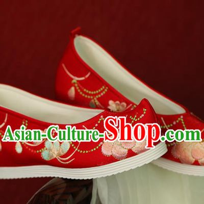 China Hanfu Shoes Embroidered Shoes Handmade Red Cloth Shoes Tang Dynasty Princess Shoes Wedding Women Shoes