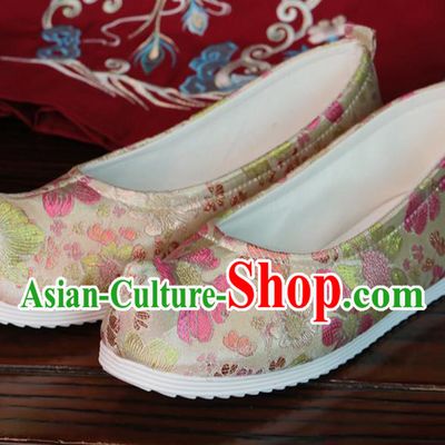 China Handmade Beige Cloth Shoes Hanfu Bow Shoes Princess Shoes Brocade Shoes