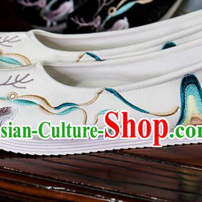 China Embroidered Wapiti Shoes Handmade Cloth Shoes Princess Shoes Hanfu Shoes White Bow Shoes