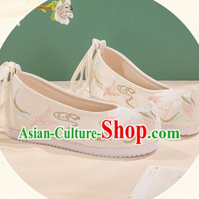 China Ming Dynasty Embroidered Shoes Handmade White Cloth Shoes Hanfu Shoes Female Shoes