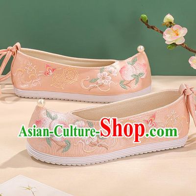 China Embroidered Peach Shoes Pink Bow Shoes Bride Shoes Hanfu Shoes Princess Shoes