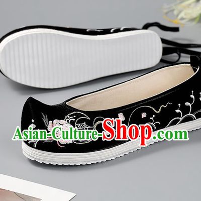 China Handmade Cloth Shoes Ancient Princess Bow Shoes Traditional Hanfu Shoes Black Embroidered Shoes