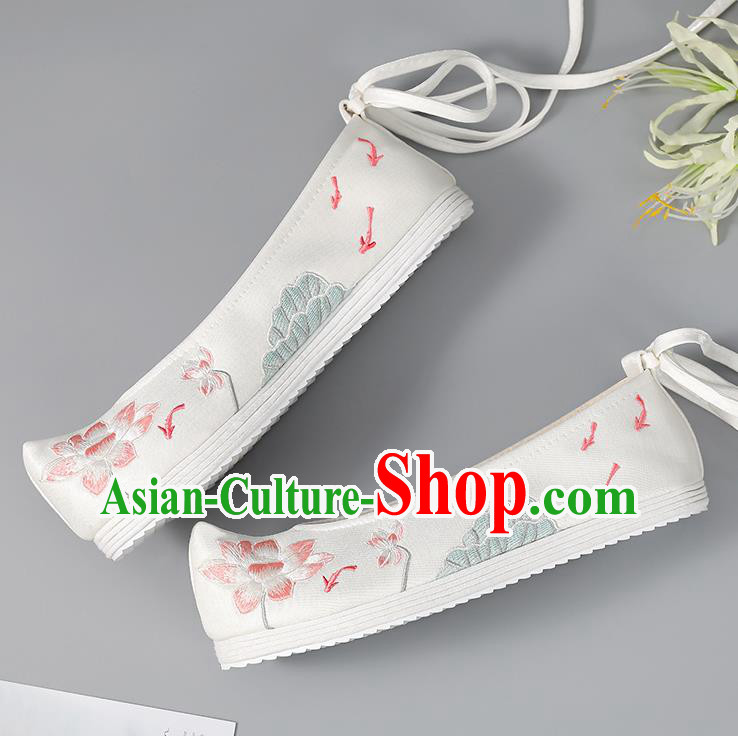 China Hanfu Shoes Handmade Cloth Shoes Ancient Princess Bow Shoes Traditional Embroidered Lotus Shoes