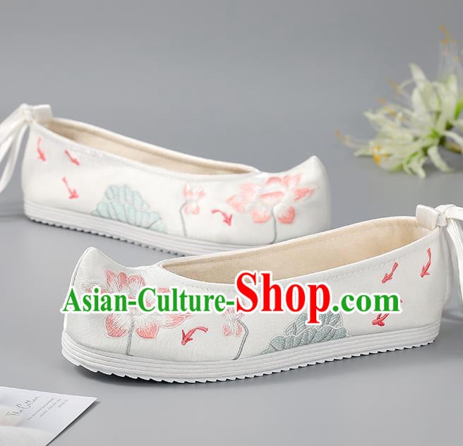 China Hanfu Shoes Handmade Cloth Shoes Ancient Princess Bow Shoes Traditional Embroidered Lotus Shoes