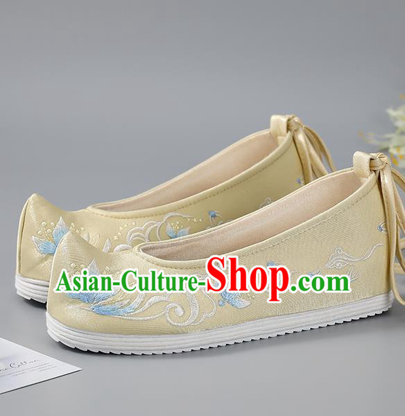 China Light Yellow Hanfu Shoes Handmade Cloth Shoes Ancient Princess Shoes Traditional Embroidered Shoes China Light Yellow Hanfu Shoes Handmade Cloth Shoes Ancient Princess Shoes Traditional Embroidered Shoes