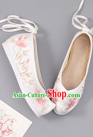 China Handmade White Cloth Shoes Ancient Princess Shoes Hanfu Bride Shoes Embroidered Lotus Shoes China Handmade White Cloth Shoes Ancient Princess Shoes Hanfu Bride Shoes Embroidered Lotus Shoes
