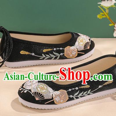 China Traditional Cloth Shoes Hanfu Shoes Handmade Princess Shoes Black Embroidered Shoes