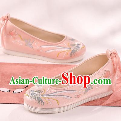 Handmade China Pink Hanfu Shoes Traditional Cloth Shoes Embroidered Paper Crane Shoes Women Shoes