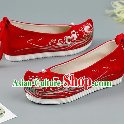 Top China Wedding Embroidered Shoes Bride Shoes Traditional Hanfu Red Cloth Shoes Handmade National Shoes