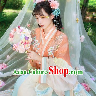 Traditional China Jin Dynasty Palace Princess Hanfu Clothing Ancient Patrician Lady Apparels Costumes Top Blouse and Skirt Full Set