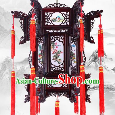 Chinese Wood Decorations Lamp Classical Lanterns Handmade Hanging Lamp Traditional New Year Hexagon Palace Lantern