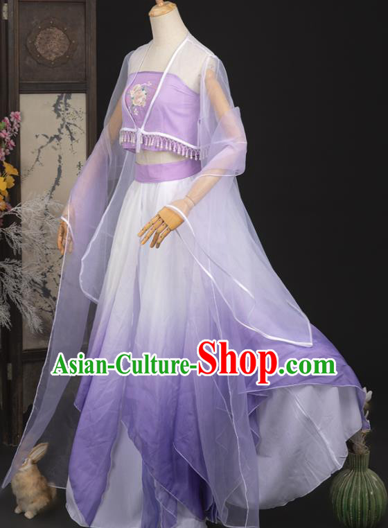 Ancient Dunhuang Apsaras Top and Skirt Chinese Cosplay Fairy Purple Hanfu Dress Complete Set Ancient Dunhuang Apsaras Top and Skirt Chinese Cosplay Fairy Purple Hanfu Dress Complete Set
