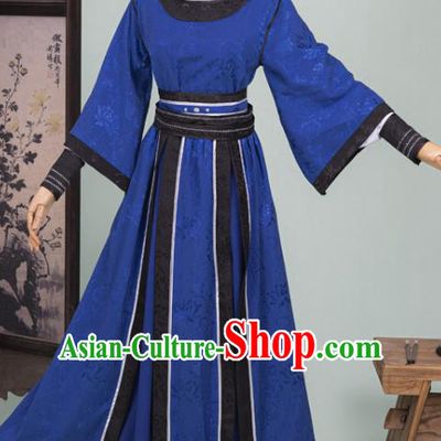 Cosplay Chinese Ancient Swordsman Clothing Tang Dynasty Knight Kawaler Blue Costumes