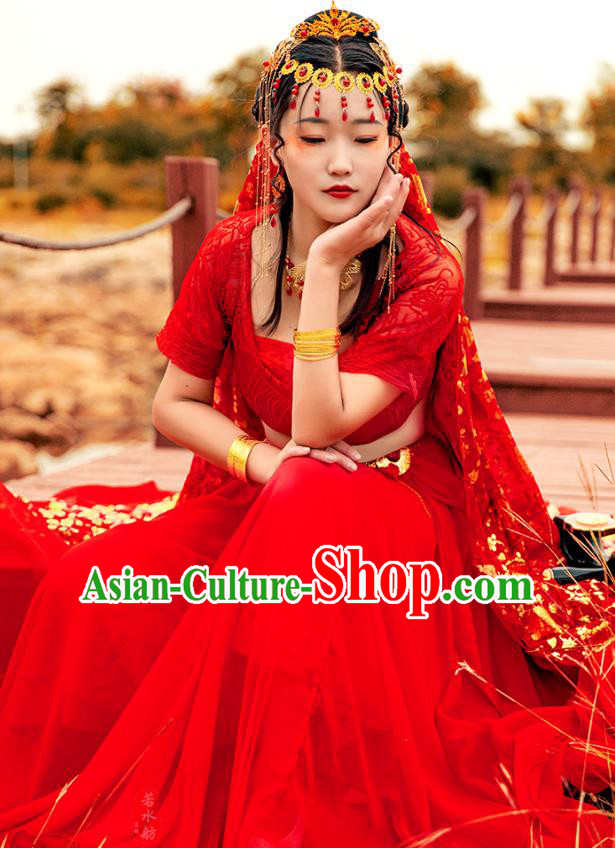 Chinese Cosplay Court Lady Costumes Ancient Princess Classical Dance Red Hanfu Dress and Headwear Chinese Cosplay Court Lady Costumes Ancient Princess Classical Dance Red Hanfu Dress and Headwear