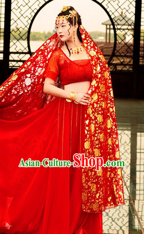 Chinese Cosplay Court Lady Costumes Ancient Princess Classical Dance Red Hanfu Dress and Headwear Chinese Cosplay Court Lady Costumes Ancient Princess Classical Dance Red Hanfu Dress and Headwear