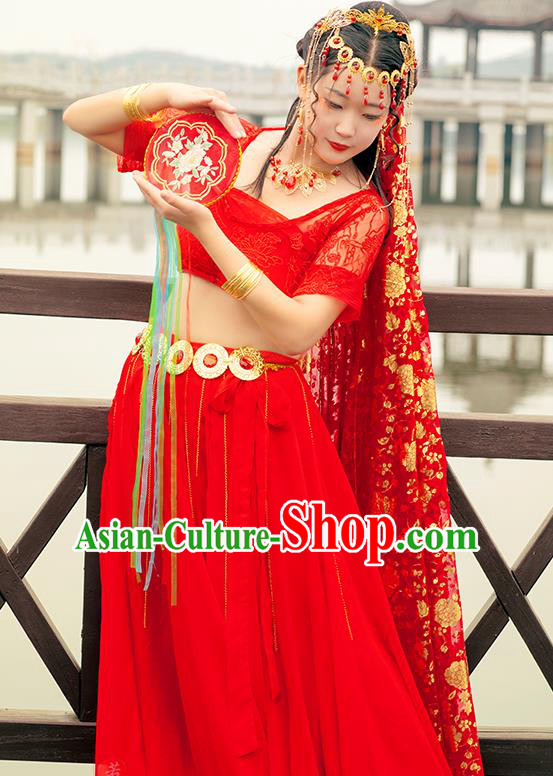 Chinese Cosplay Court Lady Costumes Ancient Princess Classical Dance Red Hanfu Dress and Headwear Chinese Cosplay Court Lady Costumes Ancient Princess Classical Dance Red Hanfu Dress and Headwear