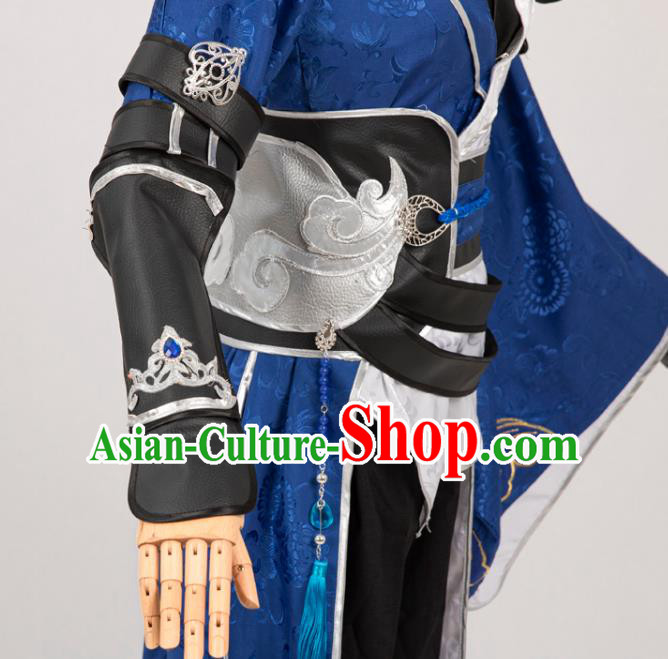 Cosplay Chinese Ming Dynasty Swordsman Costumes Ancient Knight Blue Clothing