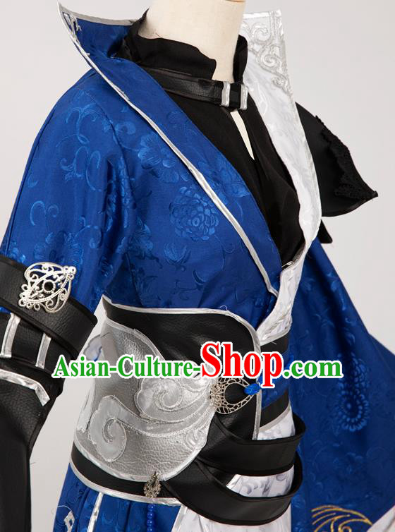 Cosplay Chinese Ming Dynasty Swordsman Costumes Ancient Knight Blue Clothing