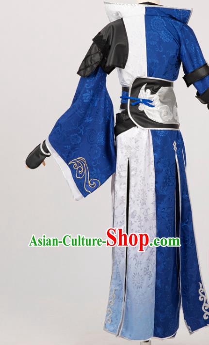 Cosplay Chinese Ming Dynasty Swordsman Costumes Ancient Knight Blue Clothing