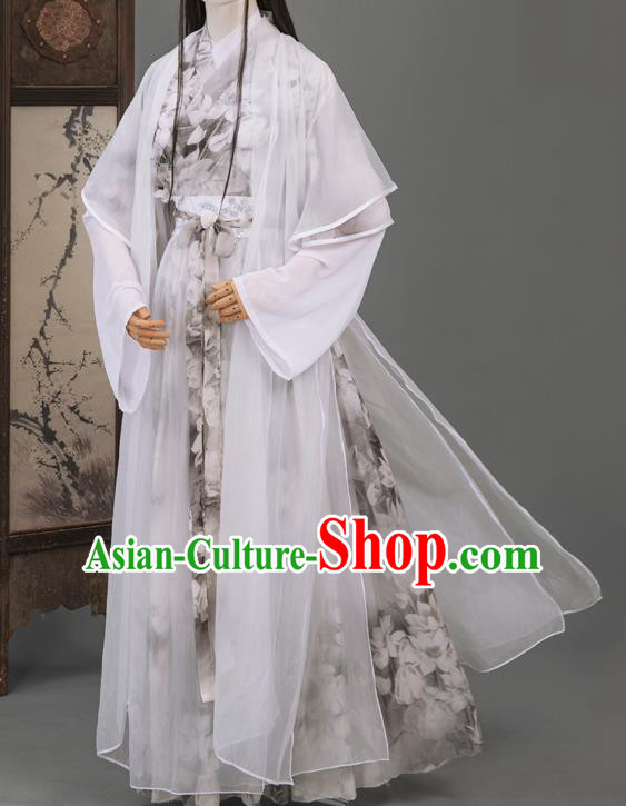 Cosplay Chinese Chivalrous Man Costumes Ancient Swordsman Chu Wangning White Chiffon Clothing Cosplay Chinese Chivalrous Man Costumes Ancient Swordsman Chu Wangning White Chiffon Clothing