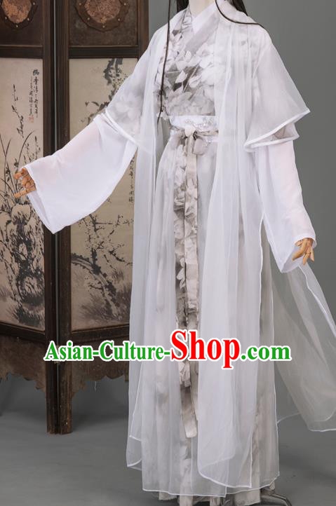 Cosplay Chinese Chivalrous Man Costumes Ancient Swordsman Chu Wangning White Chiffon Clothing Cosplay Chinese Chivalrous Man Costumes Ancient Swordsman Chu Wangning White Chiffon Clothing