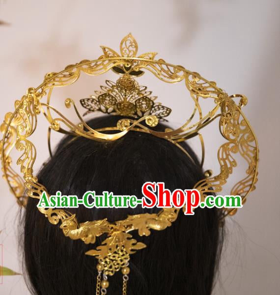 China Cosplay Queen Golden Royal Crown Ancient Empress Hair Accessories China Cosplay Queen Golden Royal Crown Ancient Empress Hair Accessories