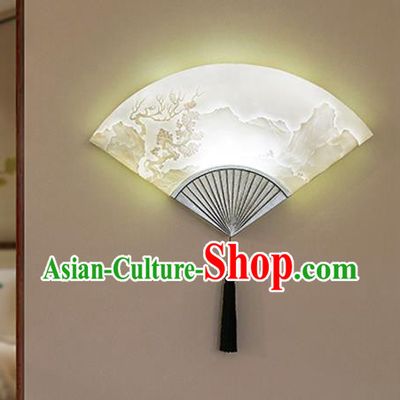 Chinese Traditional Palace Fan Wall Lamp Handmade Classical Lanterns Resin Lantern