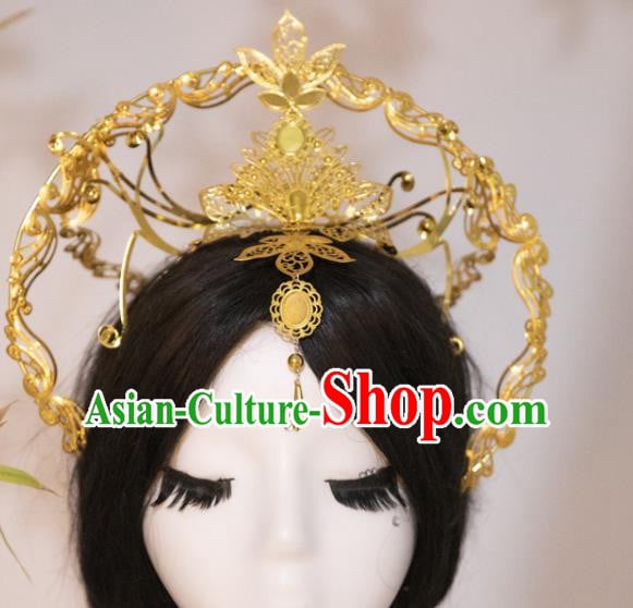China Cosplay Queen Golden Royal Crown Ancient Empress Hair Accessories China Cosplay Queen Golden Royal Crown Ancient Empress Hair Accessories