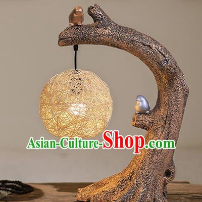 China Spring Festival Bird Desk Lantern Handmade Table Lamp Rattan Light Traditional Home Decorations