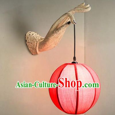 China Traditional Corridor Lantern Home Decorations Handmade Red Cloth Lanterns Stone Carving Buddha Hand Wall Lamp