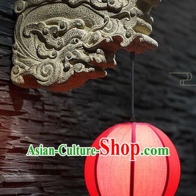 China Stone Carving Dragon Head Wall Lamp Traditional Home Decorations Corridor Lantern Handmade Red Cloth Lanterns