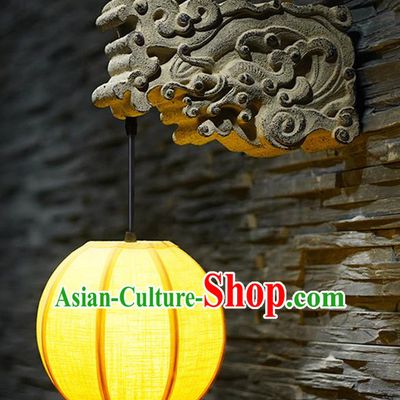 China Handmade Yellow Cloth Lanterns Stone Carving Dragon Head Wall Lamp Traditional Home Decorations Corridor Lantern