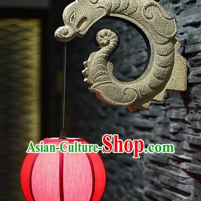 China Stone Carving Dragon Corridor Lantern Wall Lamp Traditional Home Decorations Handmade Red Cloth Lanterns